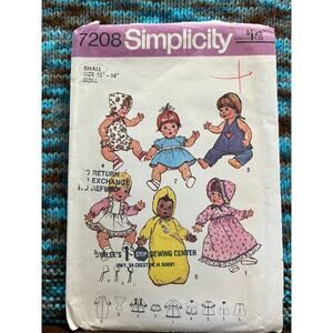 Simplicity sewing pattern  7208 13in 14 in Doll clothes